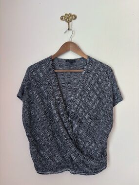 Eileen Fisher Silk & Linen Surplice Knit Top Medium Quiet Luxury